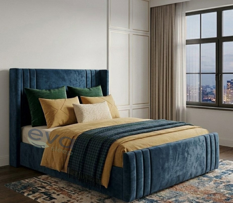 Alaska Luxury Wing Bed Frame With Mattress and Storage Options