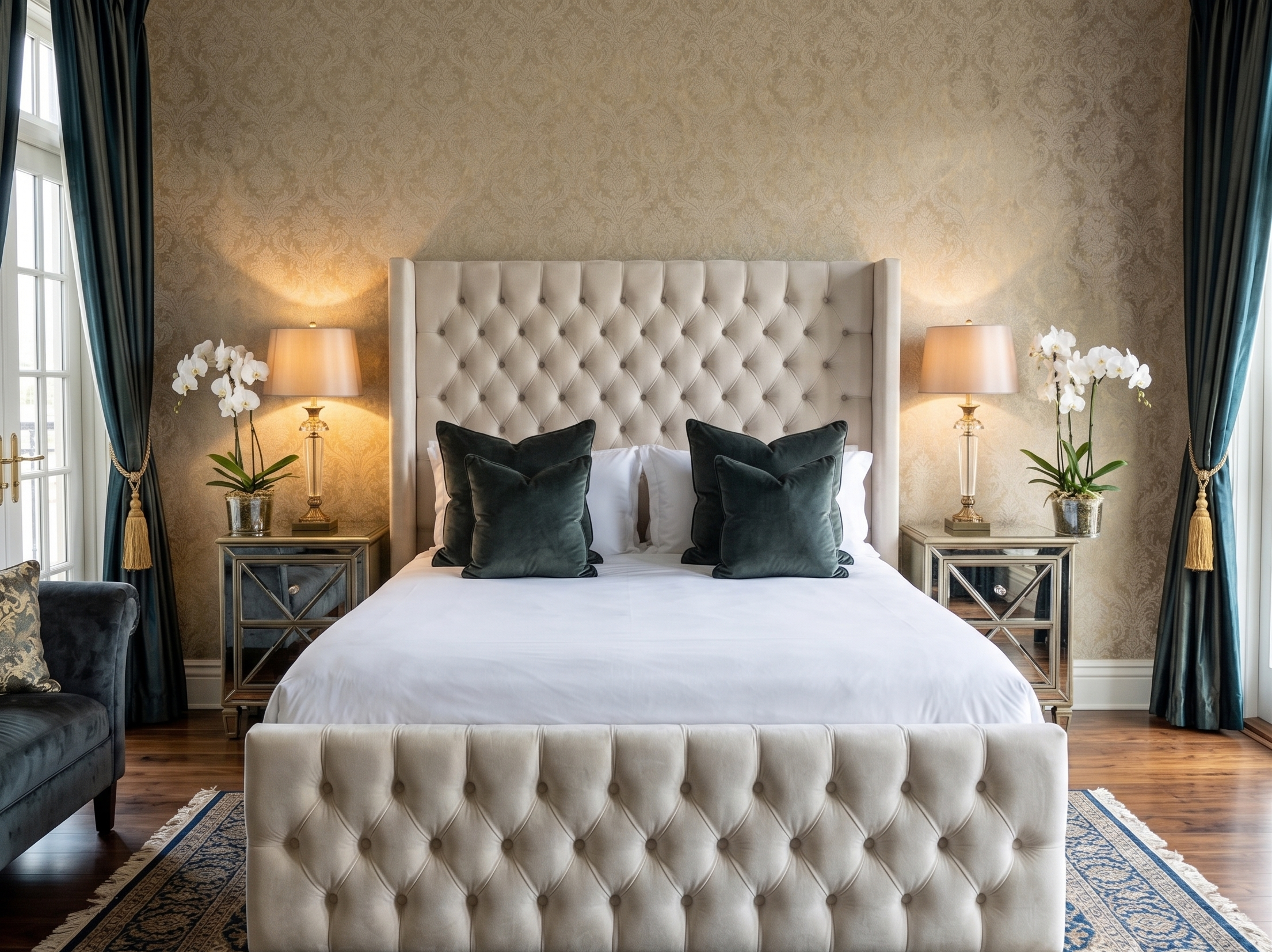 Plush Velvet Wing Chesterfield Bed Frame | Single Double King Super King