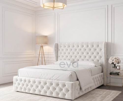 Chesterfield Wing Upholstered Bed Frame With Storage & Mattress Options