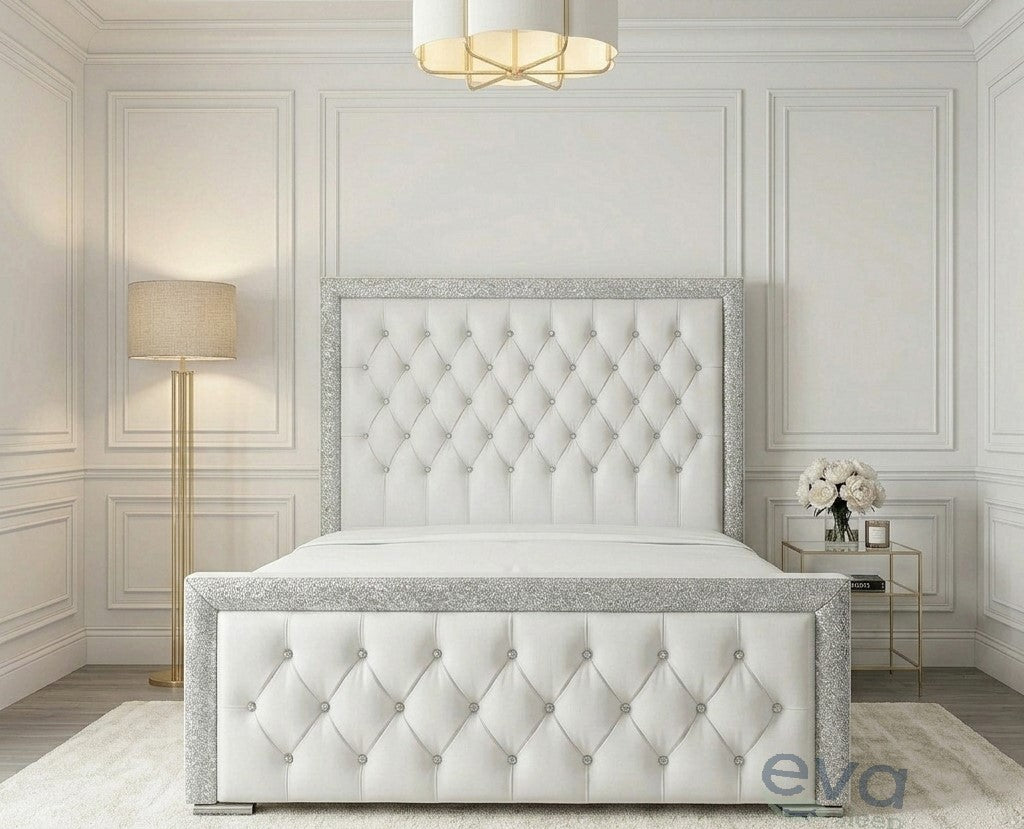 Glitter Fabric Chester Bed Frame | Ottoman & Mattress Options