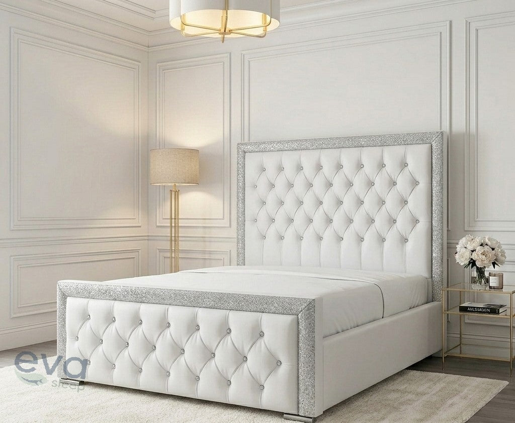 Glitter Fabric Chester Bed Frame | Ottoman & Mattress Options