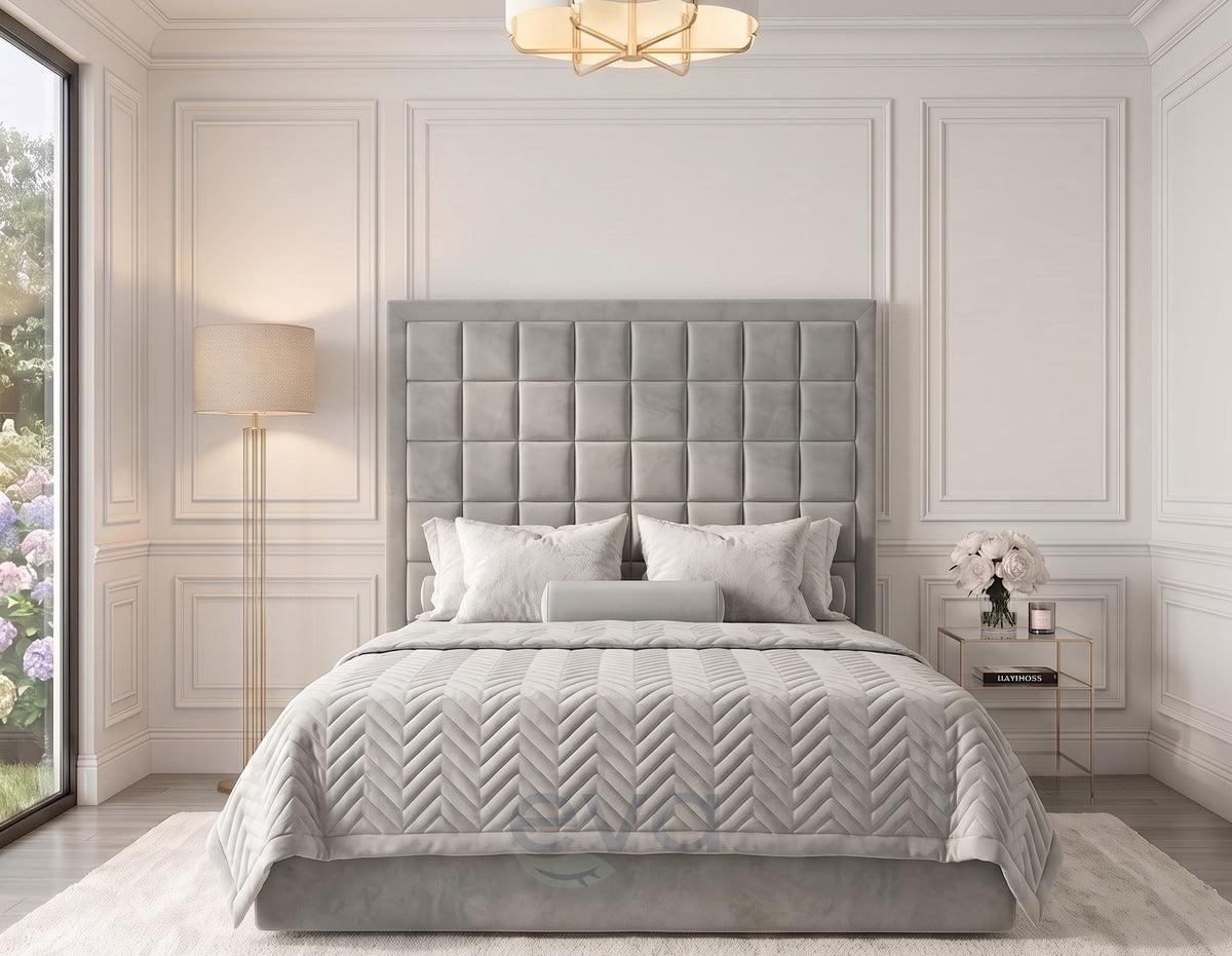 Workshire Cube Velvet Bed Frame with Ottoman & Mattress Options