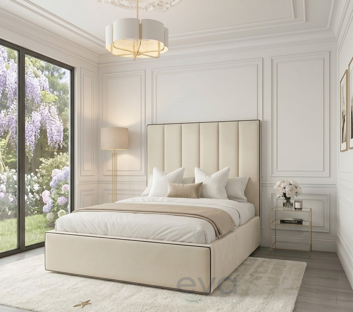 Milan Upholstered Bed with Contrasts fabric piping - Ottoman Mattress Options