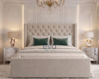 Shadow Merlot Wing Upholstered Bed Frame | Ottoman Storage & Mattress Options