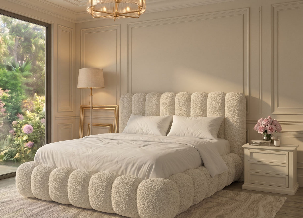 Luxury Cloud Teddy Boucle Bed Frame With mattress and Storage Options