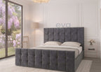 Square Cube Ottoman Storage Velvet Bed Frame | Optional Ottoman & Mattress Options