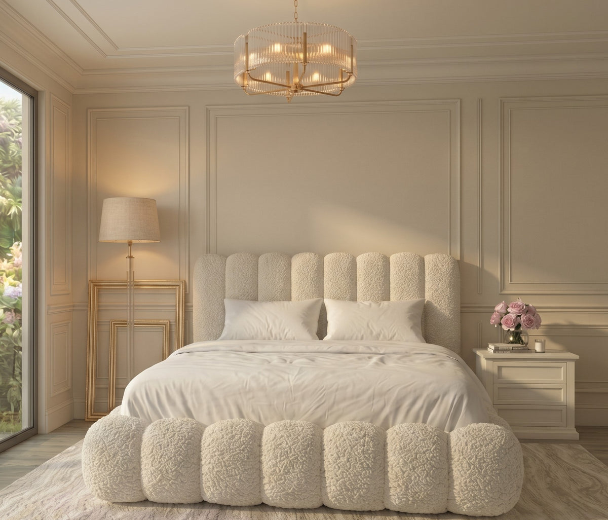 Luxury Cloud Teddy Boucle Bed Frame With mattress and Storage Options