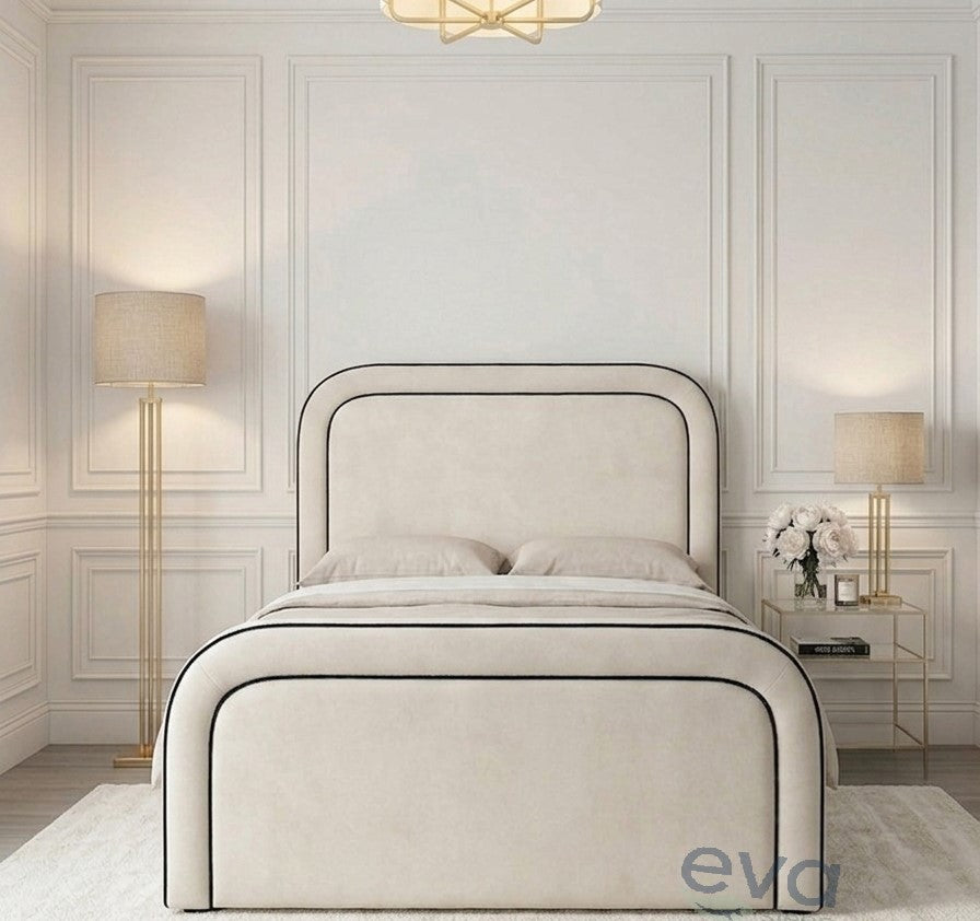 Donia Upholstered Bed with Contrasts fabric piping - Ottoman Mattress Options