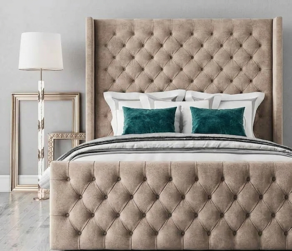 Plush Velvet Wing Chesterfield Bed Frame | Single Double King Super King